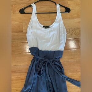 Elegant White and Blue Sleeveless Dress